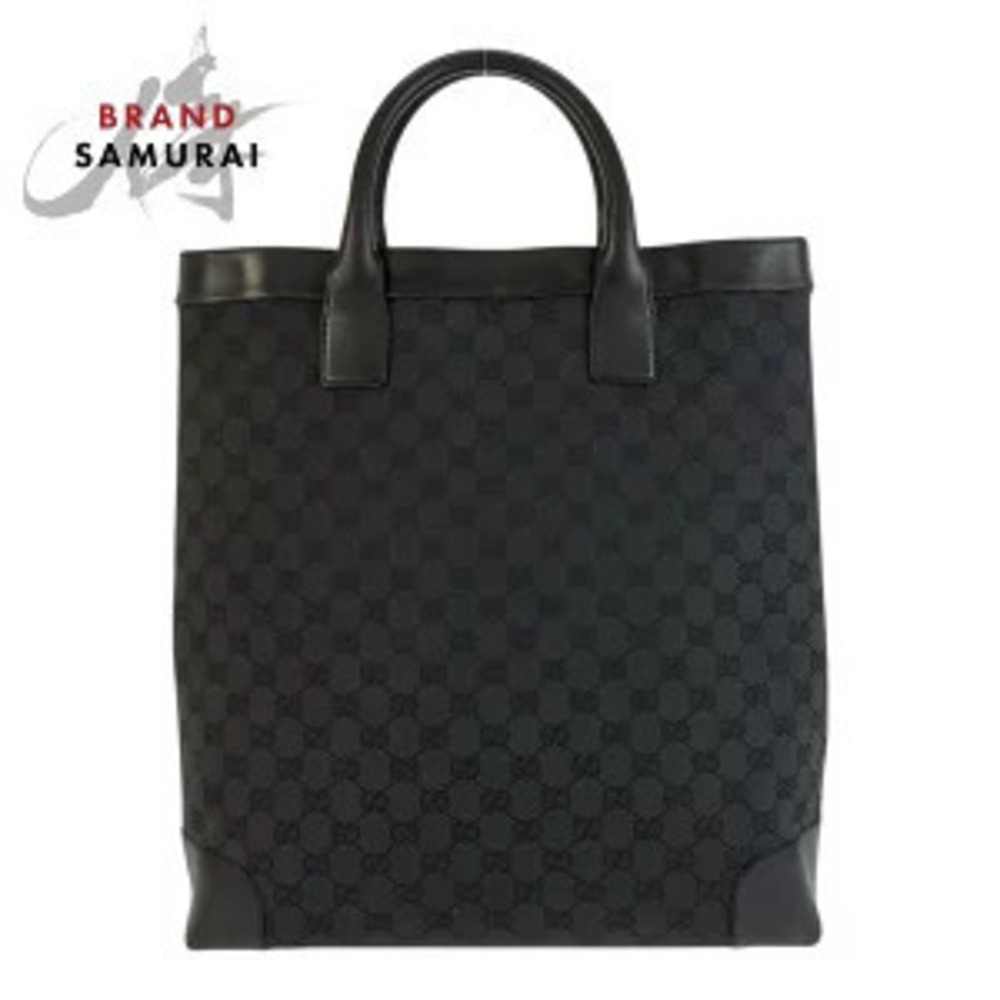 Gucci black GG canvas leather tote bag shoulder